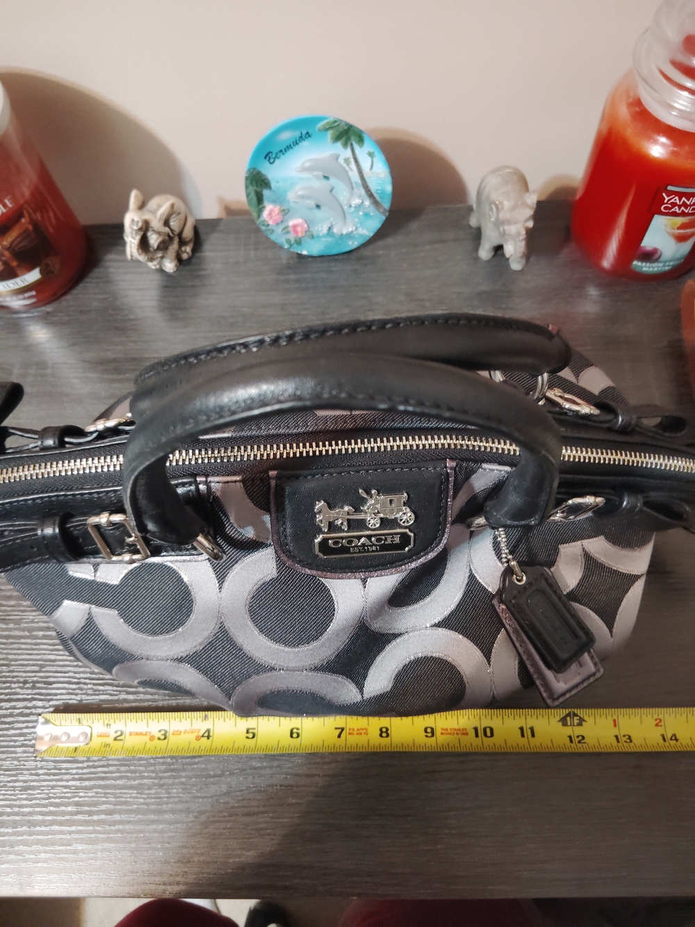 Coach Black and Silver Signature Purse with Leather Trim - Picture 2 of 7